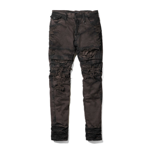 917PAM2-BW Dark Brown / Destroyed Biker Pants